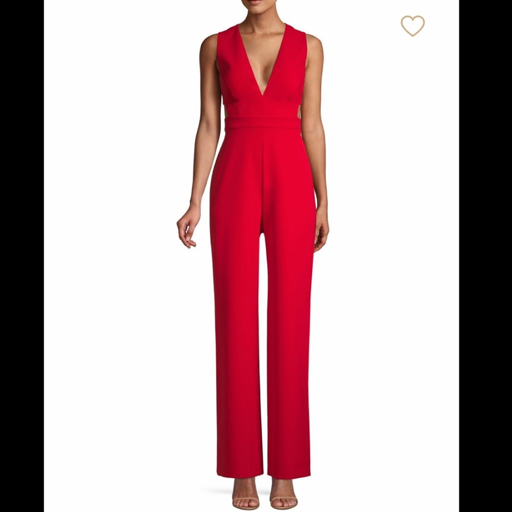 Aidan Mattox Plunging Cutout Red Jumpsuit